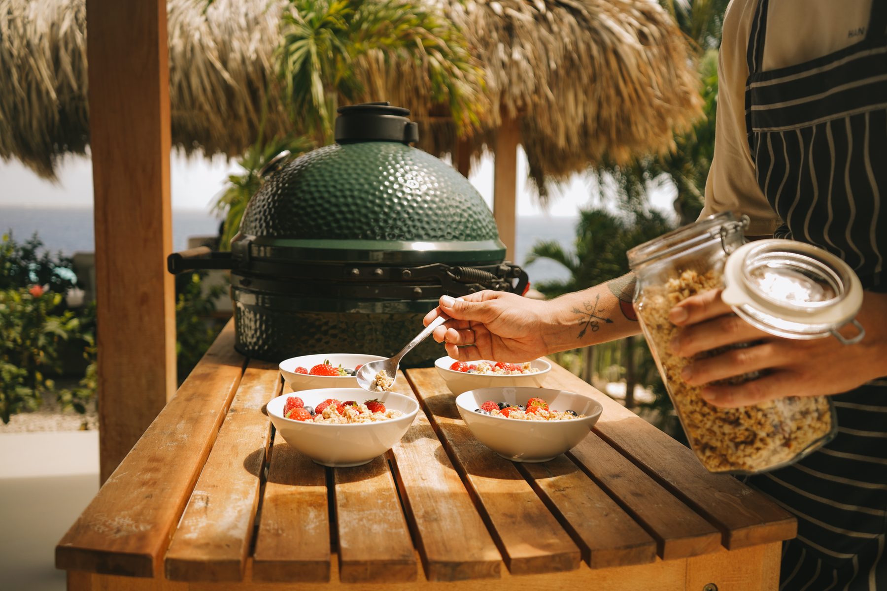 Fresh breakfast spread at the Kurma Reset retreat villa in Bonaire